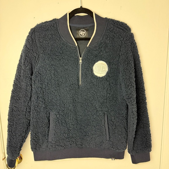 Knicks‎ RARE 47 Brand  Pullover Sweatshirt Sherpa Fleece Quarter Zip Women's M - Picture 1 of 9